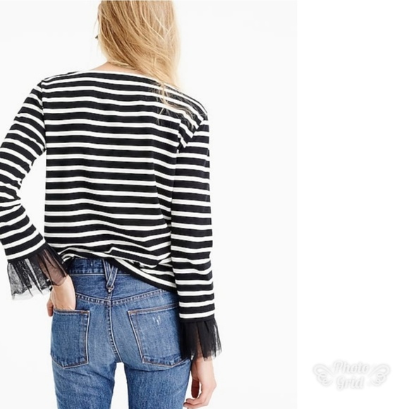 J Crew Tulle Cuffed Stripe T-Shirt - Picture 4 of 8